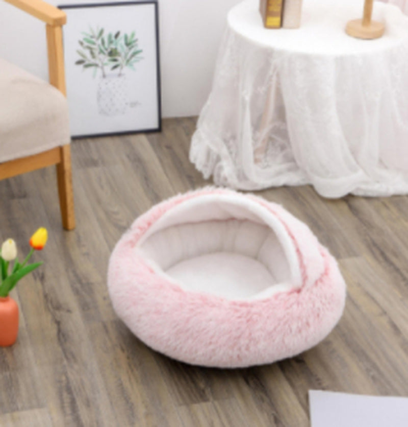2-in-1 Round Plush Pet Bed – Warm Winter Cat & Dog Nest House