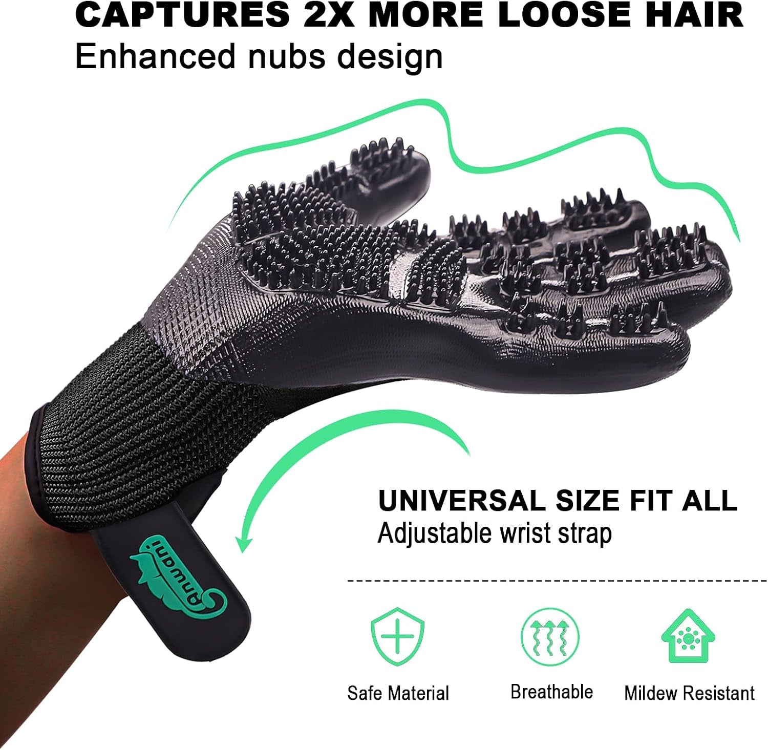Pet Hair Remover Gloves, Pet Grooming Gloves for Dogs, Cats & Horses, Effective Deshedding, Bathing, and Massaging Other Animals