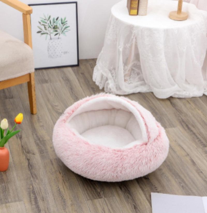 2-in-1 Round Plush Pet Bed – Warm Winter Cat & Dog Nest House