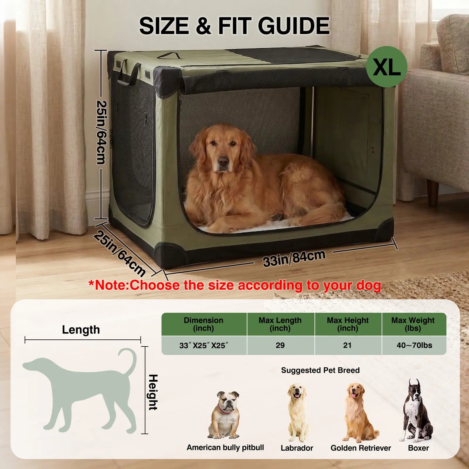 Collapsible Soft Dog Crate – 4-Door Portable Travel Kennel for Medium & Large Dogs (Up to 60 lbs)