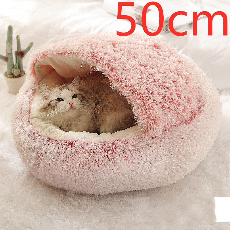 2-in-1 Round Plush Pet Bed – Warm Winter Cat & Dog Nest House