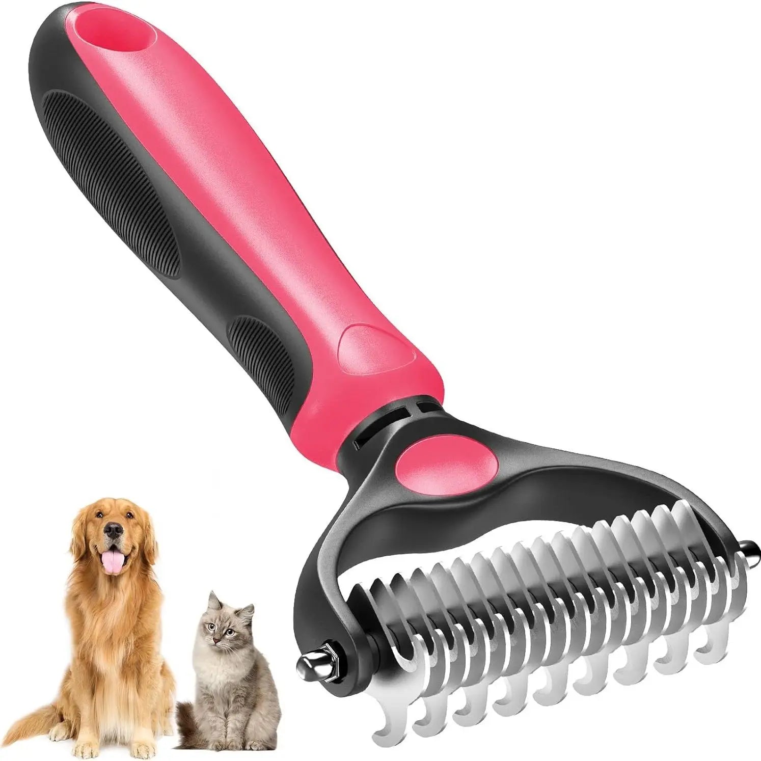 Double-Sided Pet Grooming Brush – Shedding & Dematting Undercoat Rake for Dogs & Cats