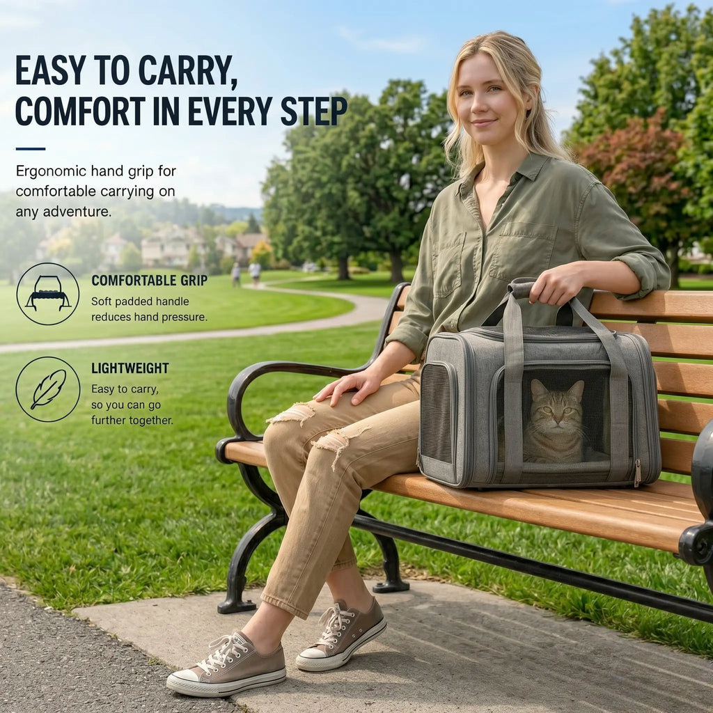 Portable Pet Carrier Bag – Airline-Approved Soft Travel Crate for Cats & Small Dogs, Breathable & Foldable