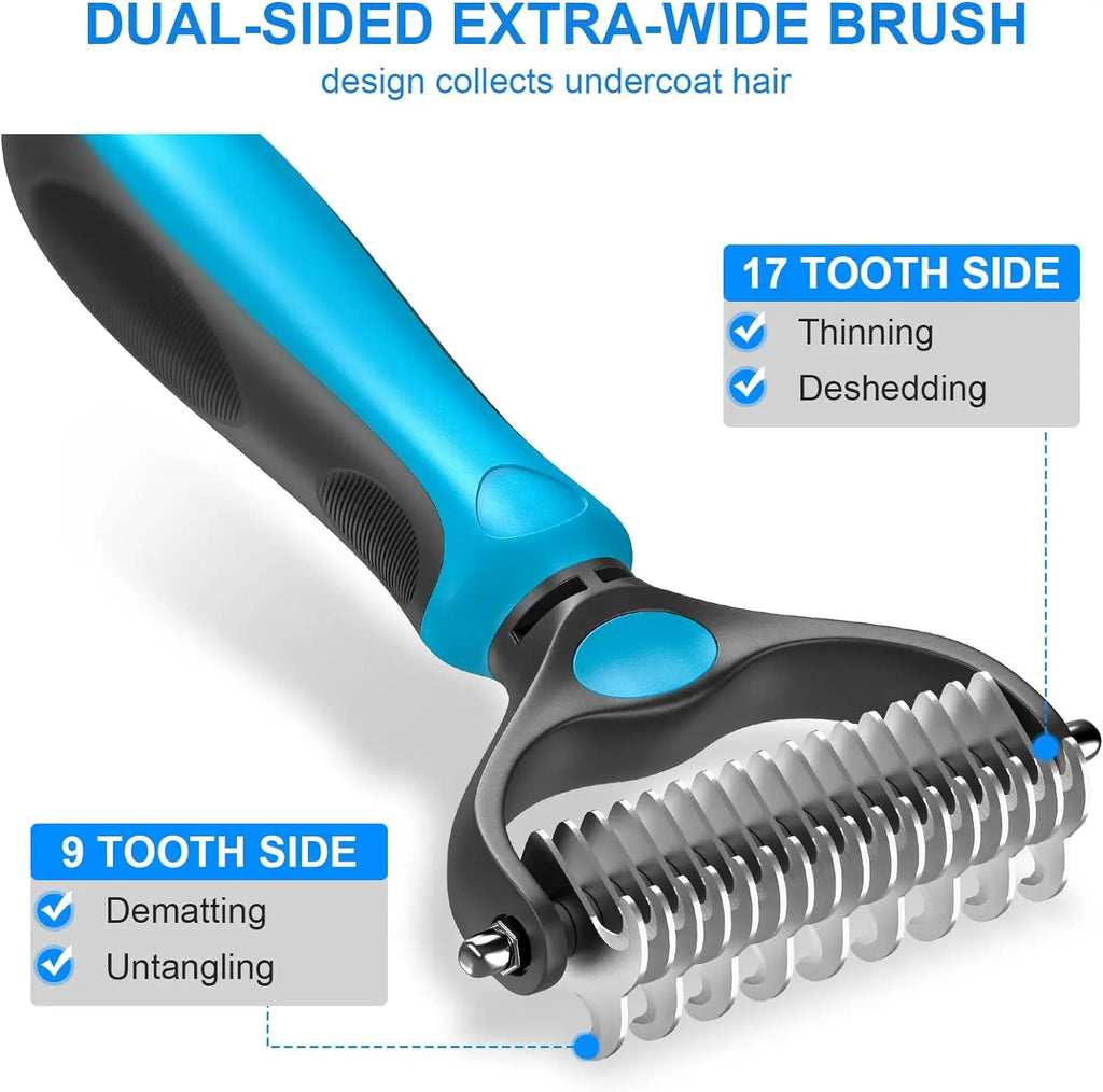 Double-Sided Pet Grooming Brush – Shedding & Dematting Undercoat Rake for Dogs & Cats