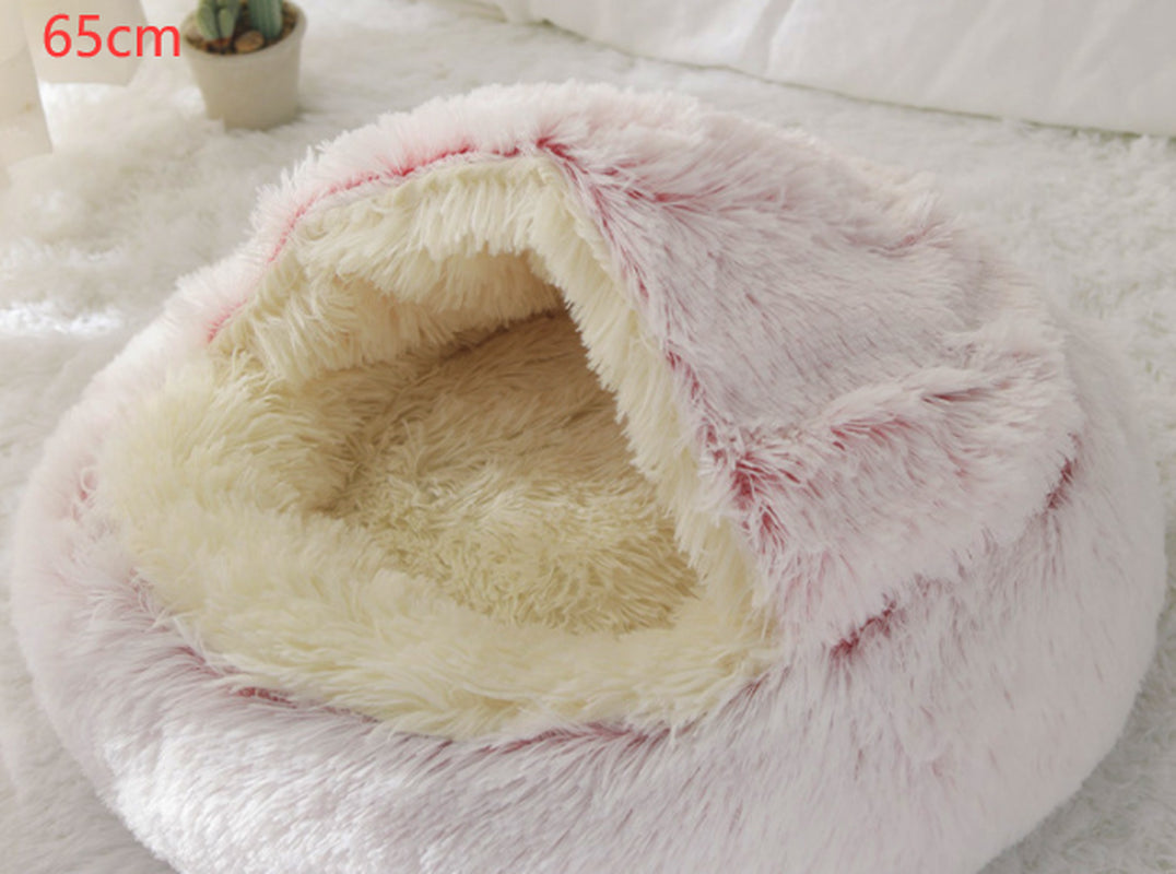 2-in-1 Round Plush Pet Bed – Warm Winter Cat & Dog Nest House