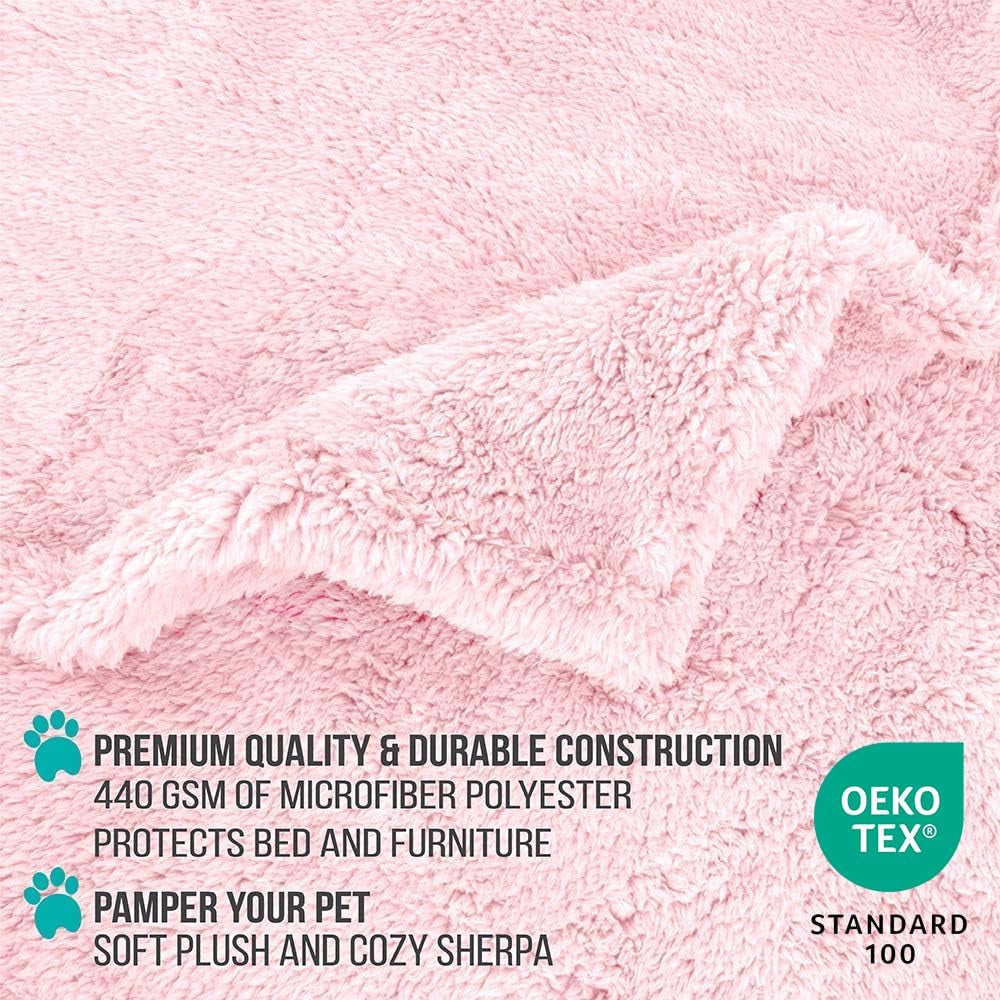 Fluffy Waterproof Dog Blanket for Couch and Bed, Reversible Sherpa Pet Throw, Pee Proof Furniture Protector Sofa Cover, Washable Cat Blanket for Small Medium Dogs and Cats (Pink Blush, 24X32)