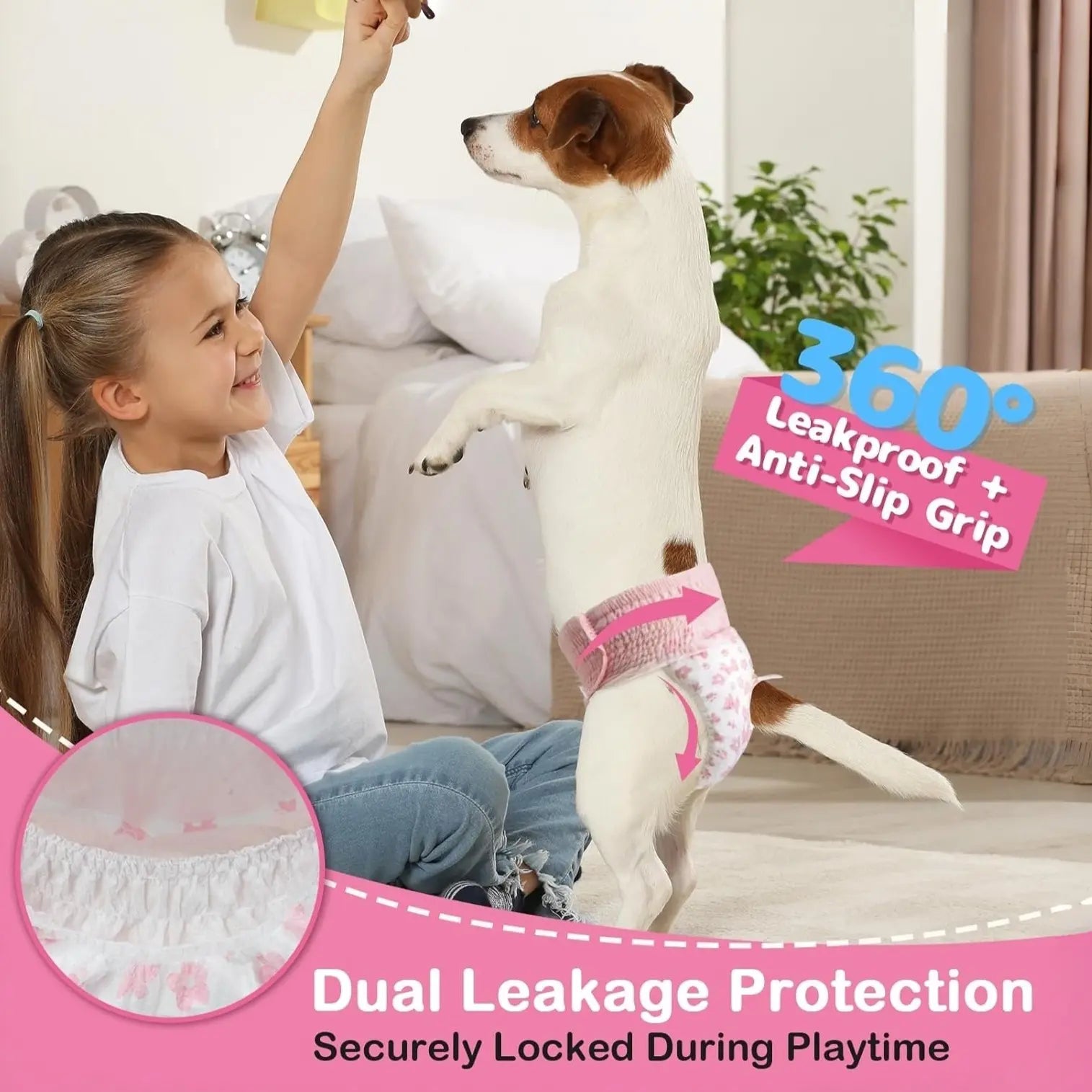 Disposable Female Dog Diapers – 360° Stretchy Waist, Leak-Proof, Super-Absorbent, Rapid-Dry Pet Diapers for Heat Cycle