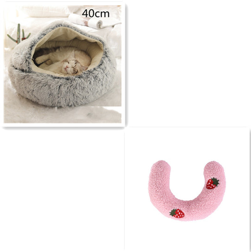 2-in-1 Round Plush Pet Bed – Warm Winter Cat & Dog Nest House
