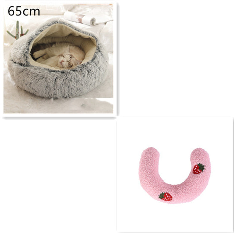 2-in-1 Round Plush Pet Bed – Warm Winter Cat & Dog Nest House