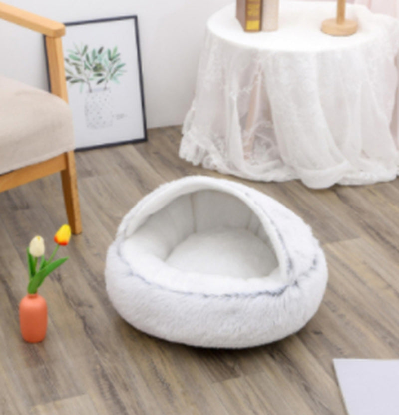 2-in-1 Round Plush Pet Bed – Warm Winter Cat & Dog Nest House
