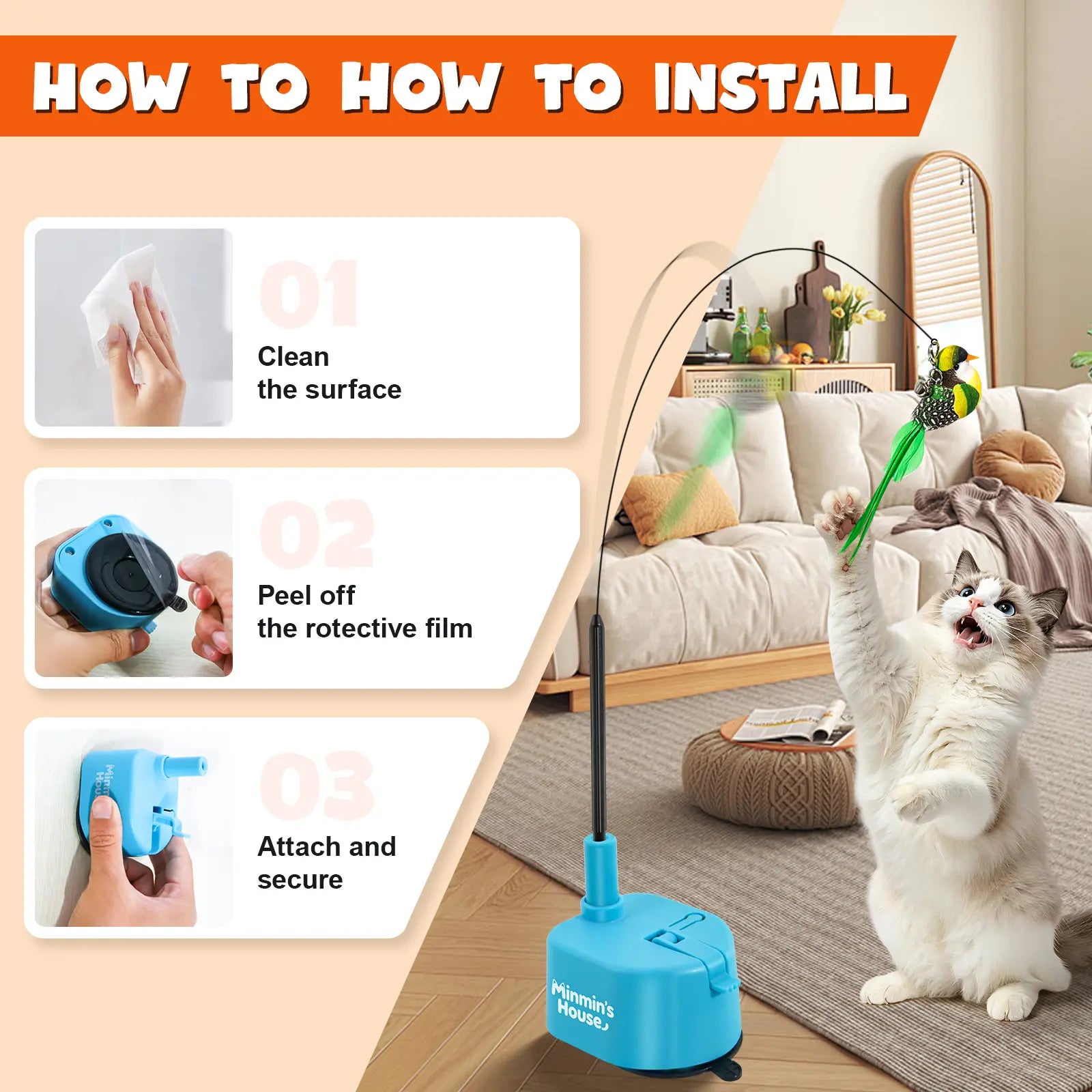 Interactive 360° Flying Bird Cat Toy – Automatic USB Rechargeable Self-Play Teaser with Suction Base