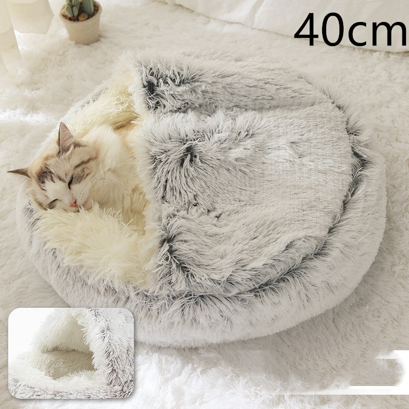 2-in-1 Round Plush Pet Bed – Warm Winter Cat & Dog Nest House