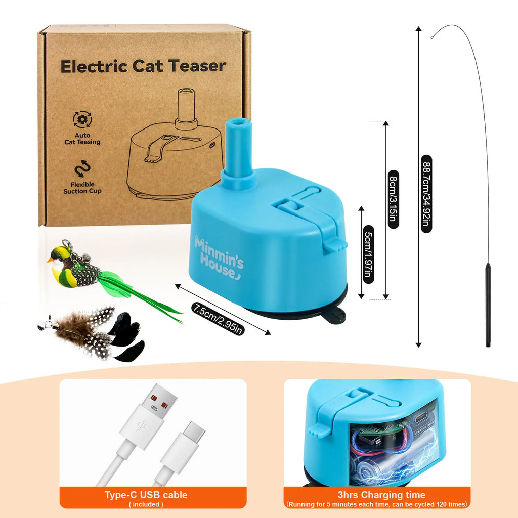 Interactive 360° Flying Bird Cat Toy – Automatic USB Rechargeable Self-Play Teaser with Suction Base