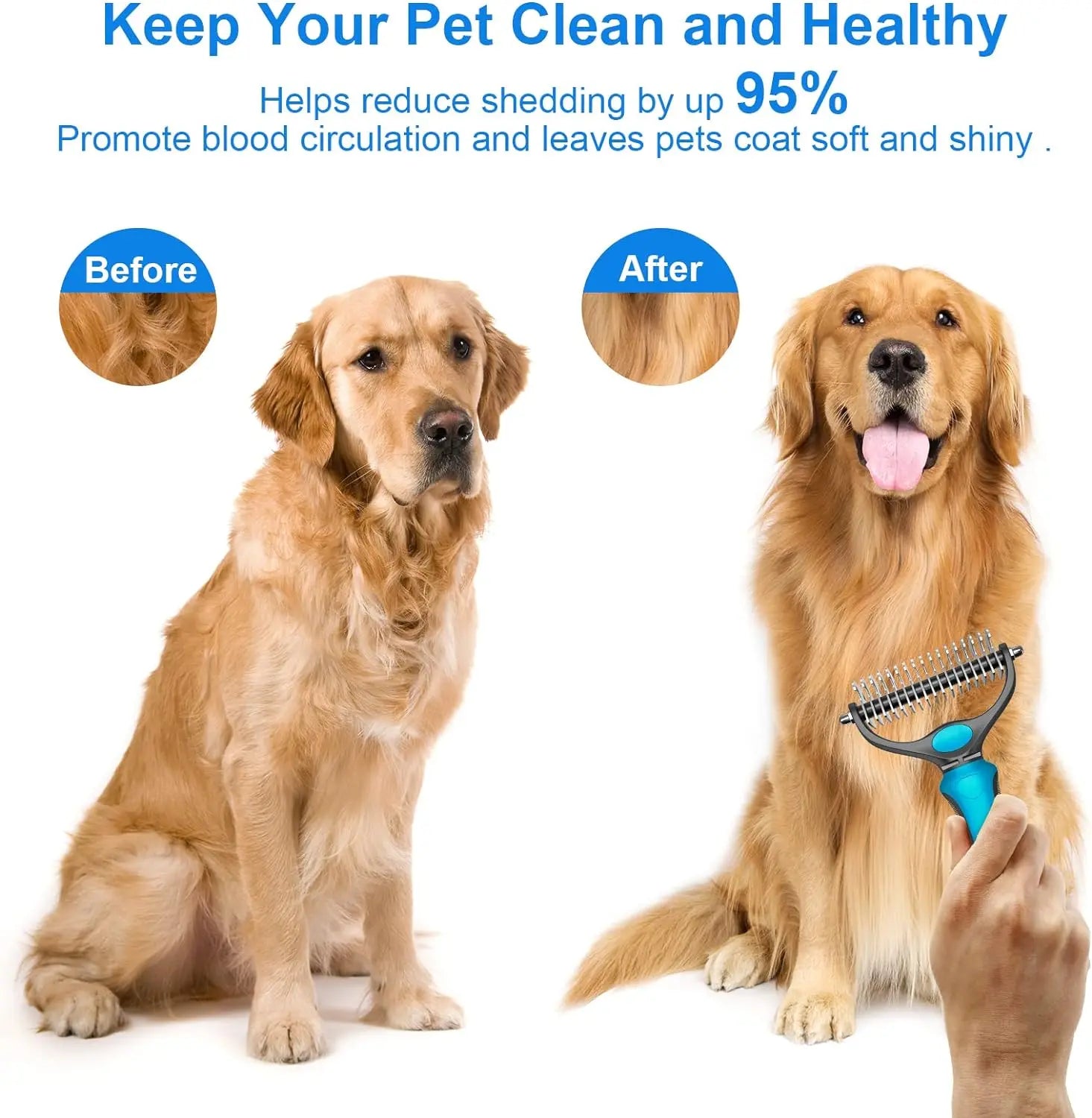 Double-Sided Pet Grooming Brush – Shedding & Dematting Undercoat Rake for Dogs & Cats