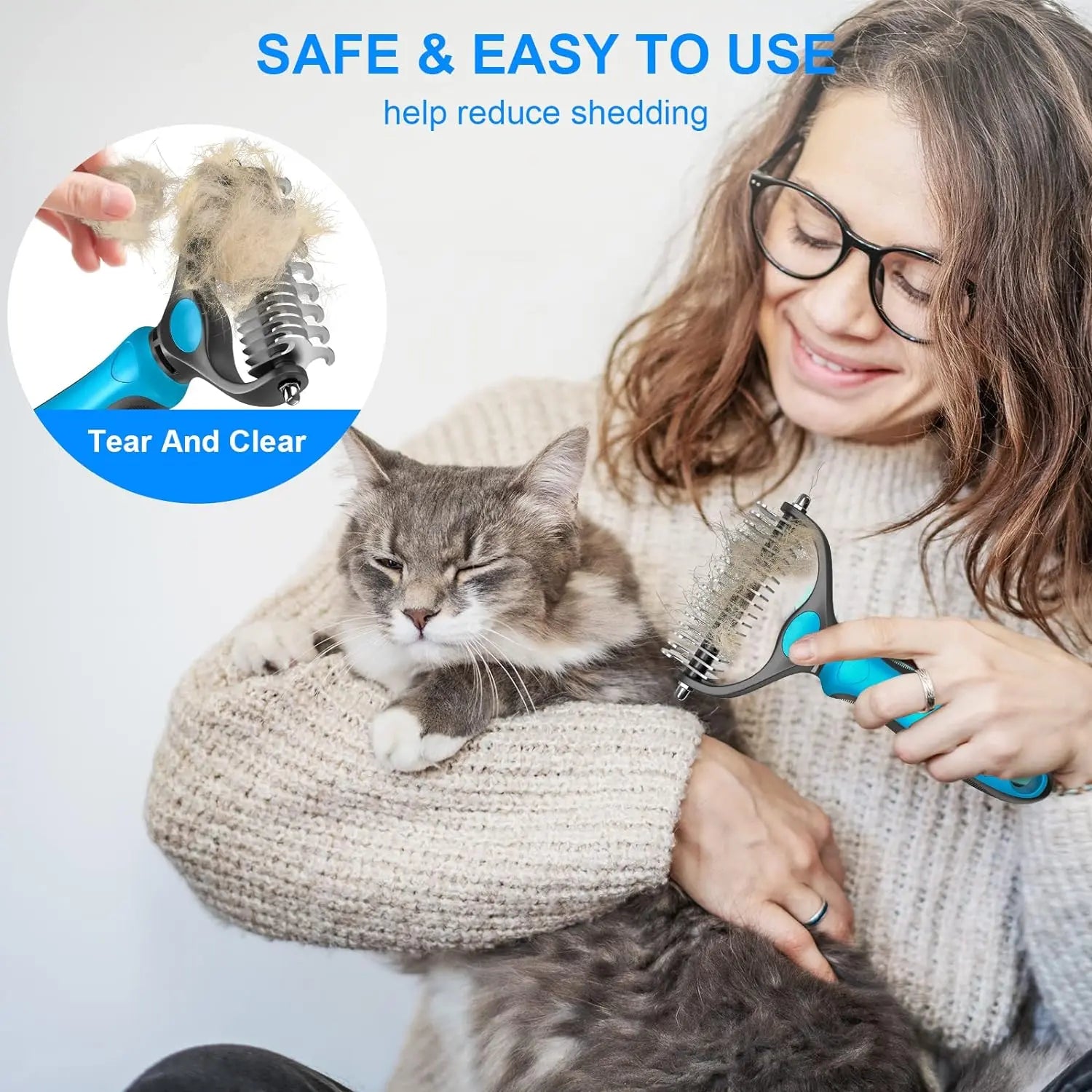 Double-Sided Pet Grooming Brush – Shedding & Dematting Undercoat Rake for Dogs & Cats