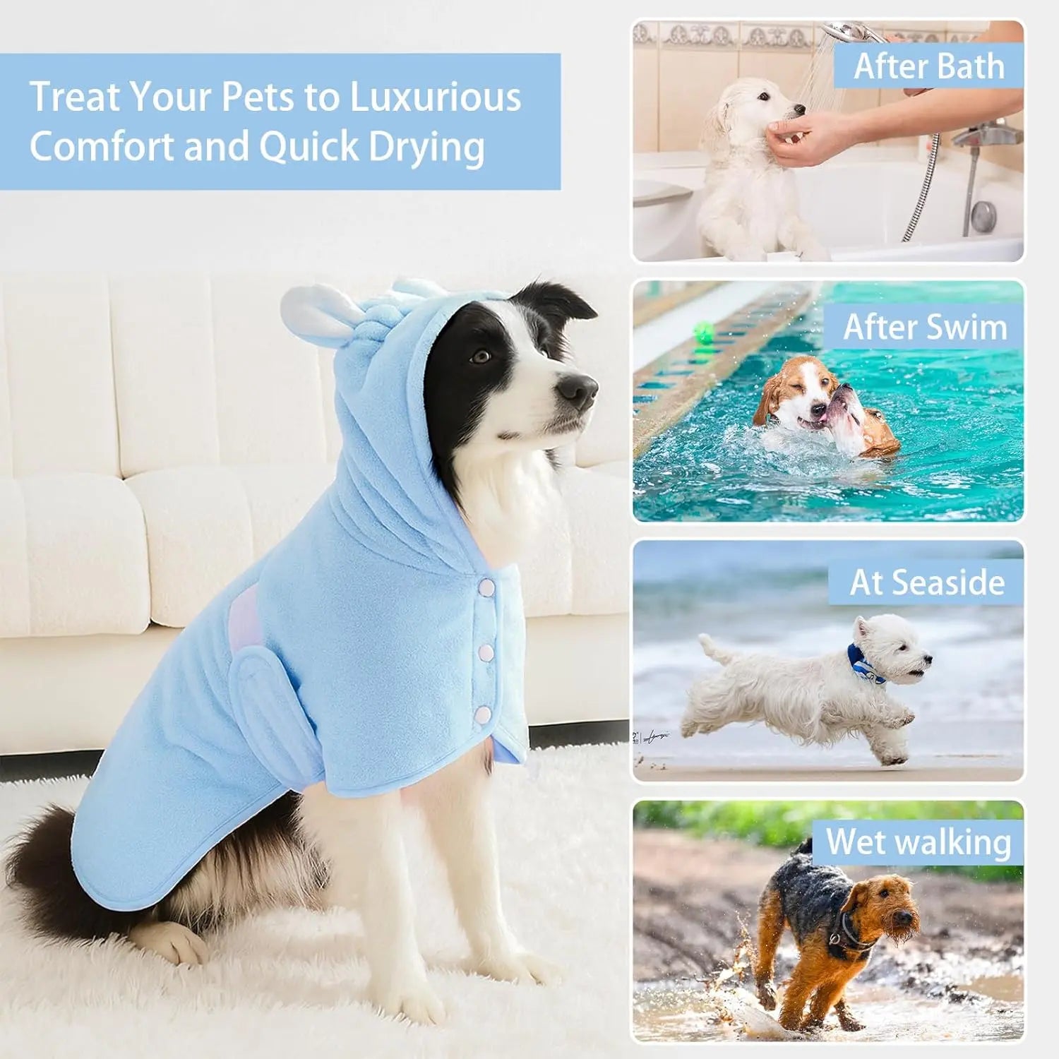 Quick-Dry Hooded Dog Bathrobe – Soft & Absorbent Pet Towel Robe