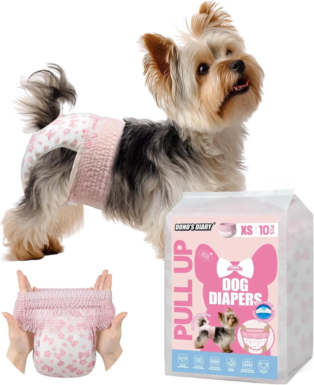 Disposable Female Dog Diapers – 360° Stretchy Waist, Leak-Proof, Super-Absorbent, Rapid-Dry Pet Diapers for Heat Cycle