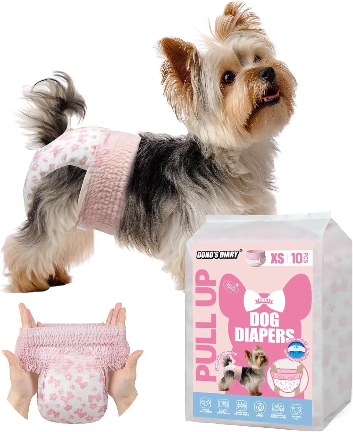Disposable Female Dog Diapers – 360° Stretchy Waist, Leak-Proof, Super-Absorbent, Rapid-Dry Pet Diapers for Heat Cycle