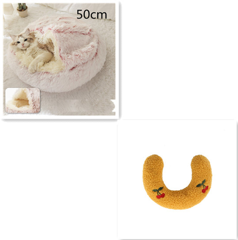 2-in-1 Round Plush Pet Bed – Warm Winter Cat & Dog Nest House