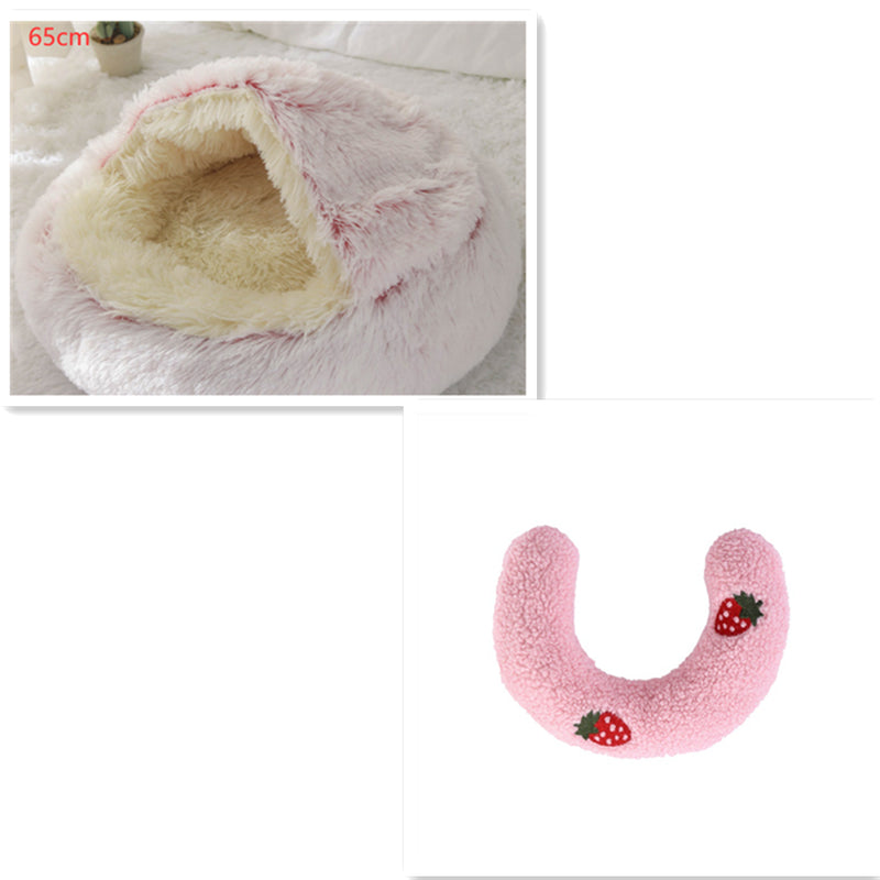 2-in-1 Round Plush Pet Bed – Warm Winter Cat & Dog Nest House