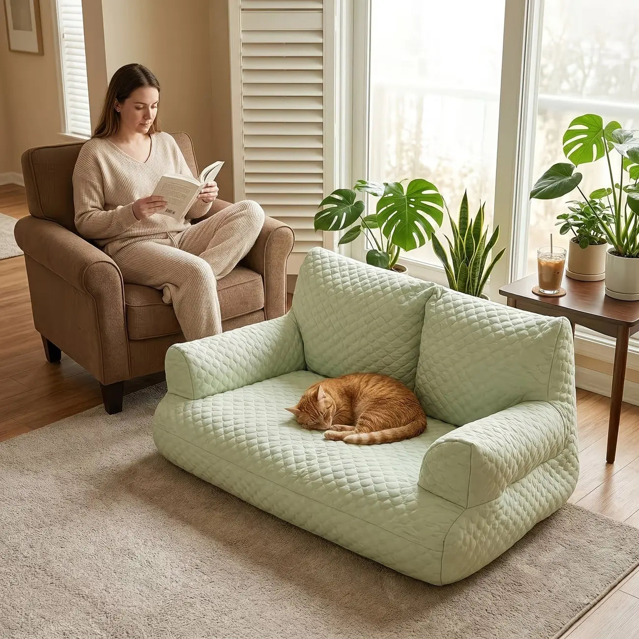Cooling Ice Silk Pet Sofa – Breathable Summer Bed for Cats & Dogs with Massage Support