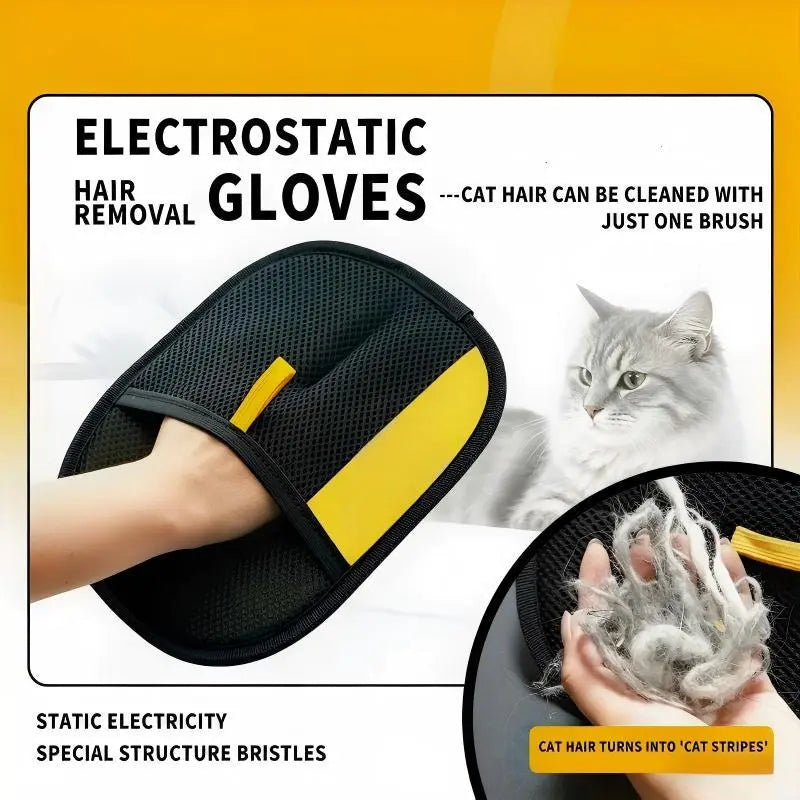 2-in-1 Electrostatic Pet Hair Removal Gloves – Cat & Dog Grooming Brush