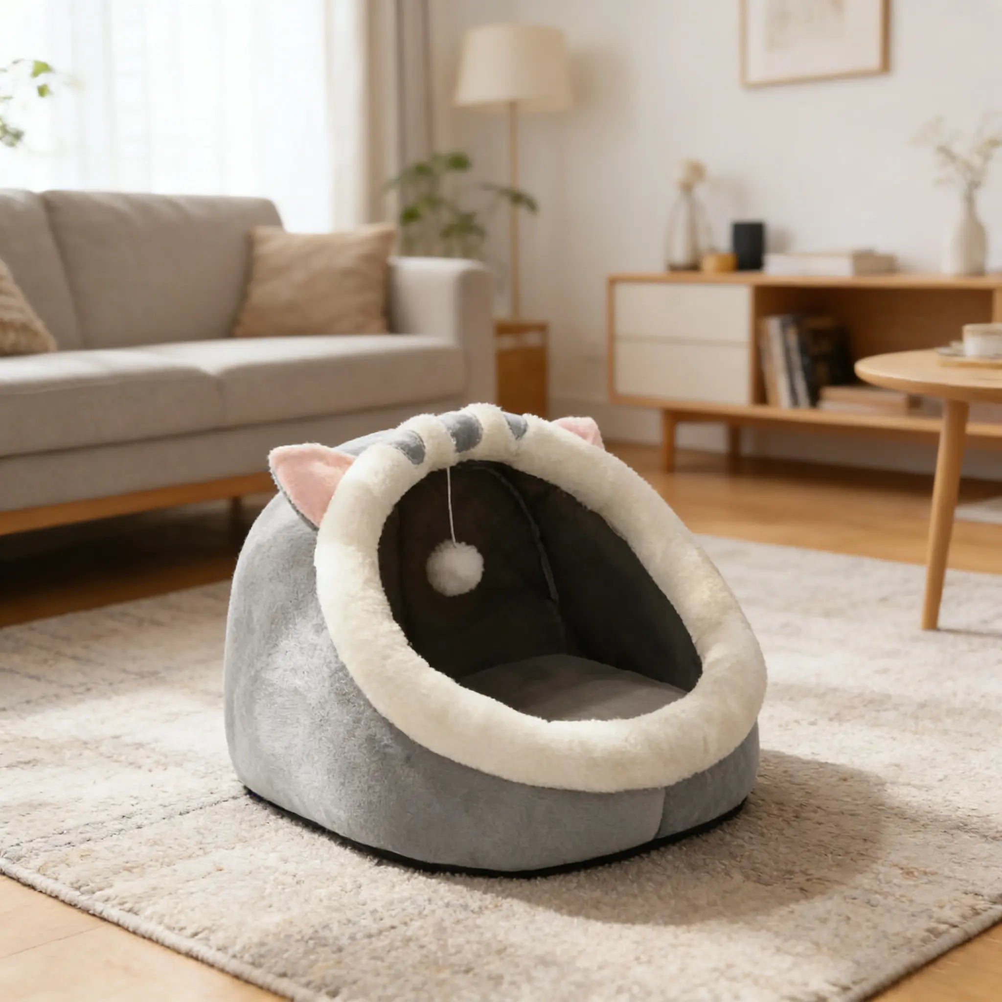 Cozy Cat Cave Bed – Plush Enclosed Kitten House, Warm & Washable Hideaway
