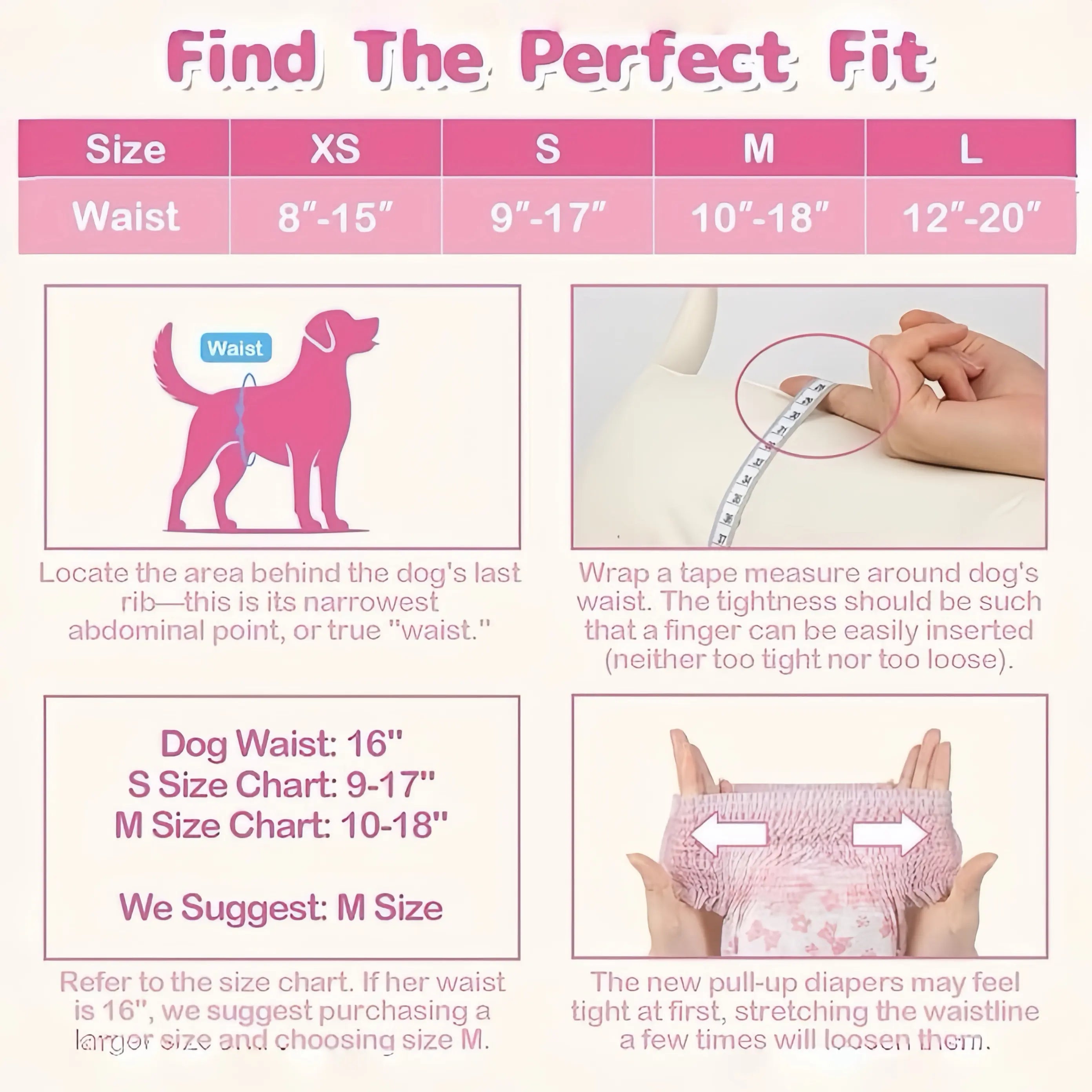 Disposable Female Dog Diapers – 360° Stretchy Waist, Leak-Proof, Super-Absorbent, Rapid-Dry Pet Diapers for Heat Cycle