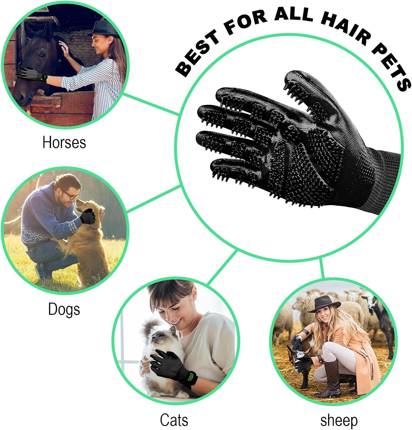 Pet Hair Remover Gloves, Pet Grooming Gloves for Dogs, Cats & Horses, Effective Deshedding, Bathing, and Massaging Other Animals