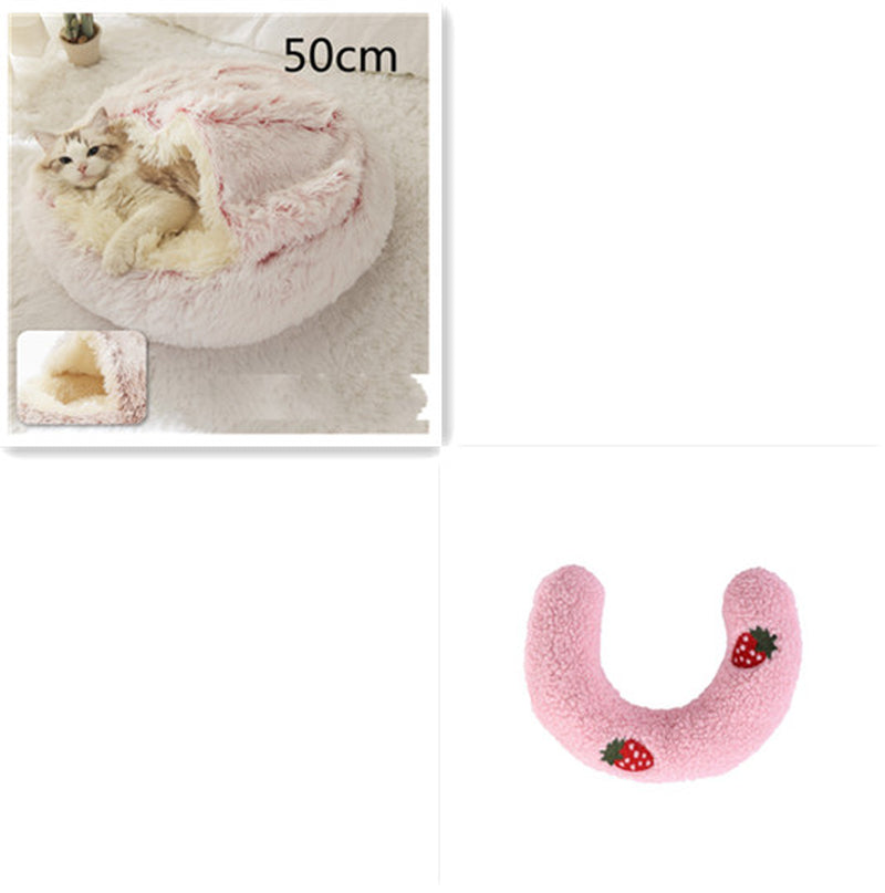 2-in-1 Round Plush Pet Bed – Warm Winter Cat & Dog Nest House