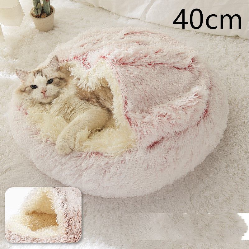 2-in-1 Round Plush Pet Bed – Warm Winter Cat & Dog Nest House