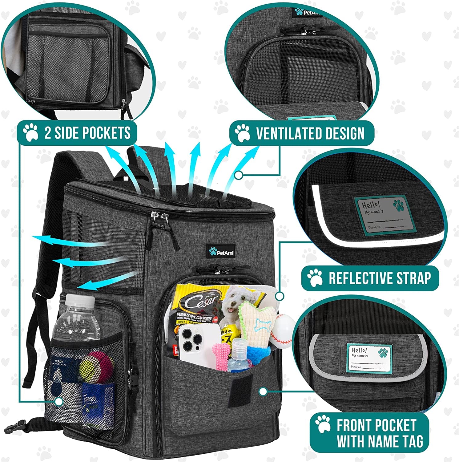Dog Backpack Carrier, Airline Approved 4-Way Entry Cat Backpack Carrier