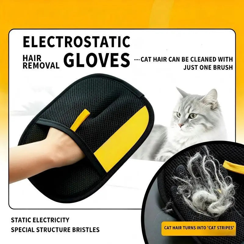 2-in-1 Electrostatic Pet Hair Removal Gloves – Cat & Dog Grooming Brush
