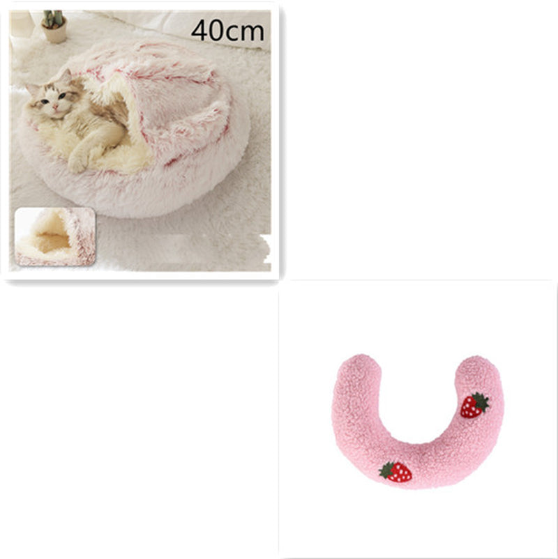 2-in-1 Round Plush Pet Bed – Warm Winter Cat & Dog Nest House