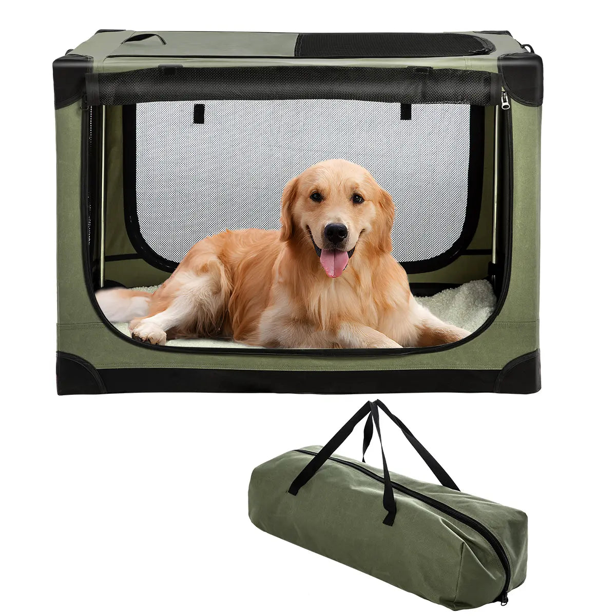 Collapsible Soft Dog Crate – 4-Door Portable Travel Kennel for Medium & Large Dogs (Up to 60 lbs)