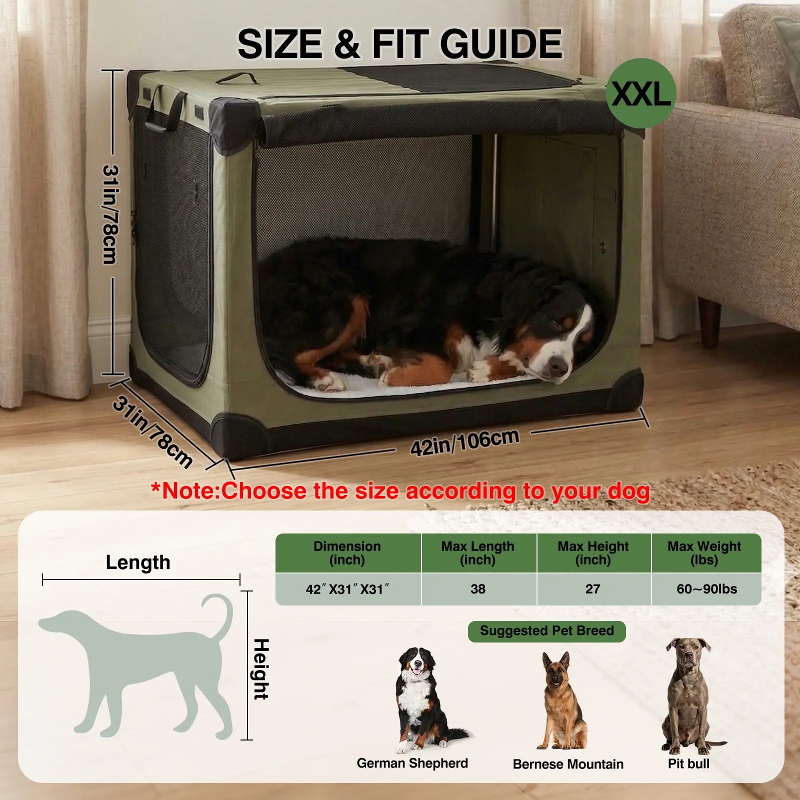 Collapsible Soft Dog Crate – 4-Door Portable Travel Kennel for Medium & Large Dogs (Up to 60 lbs)