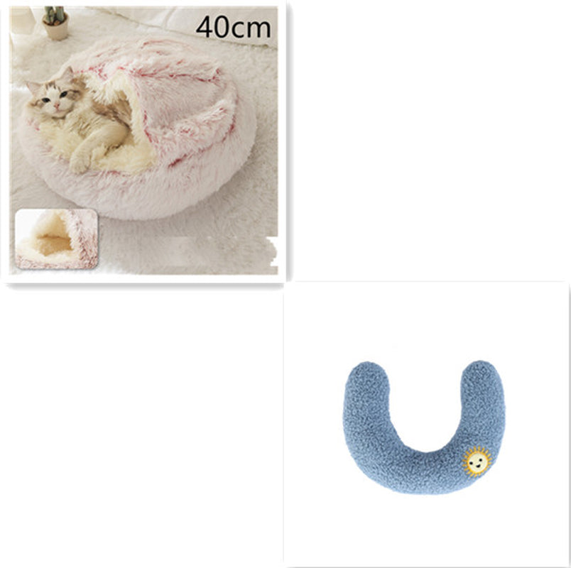 2-in-1 Round Plush Pet Bed – Warm Winter Cat & Dog Nest House