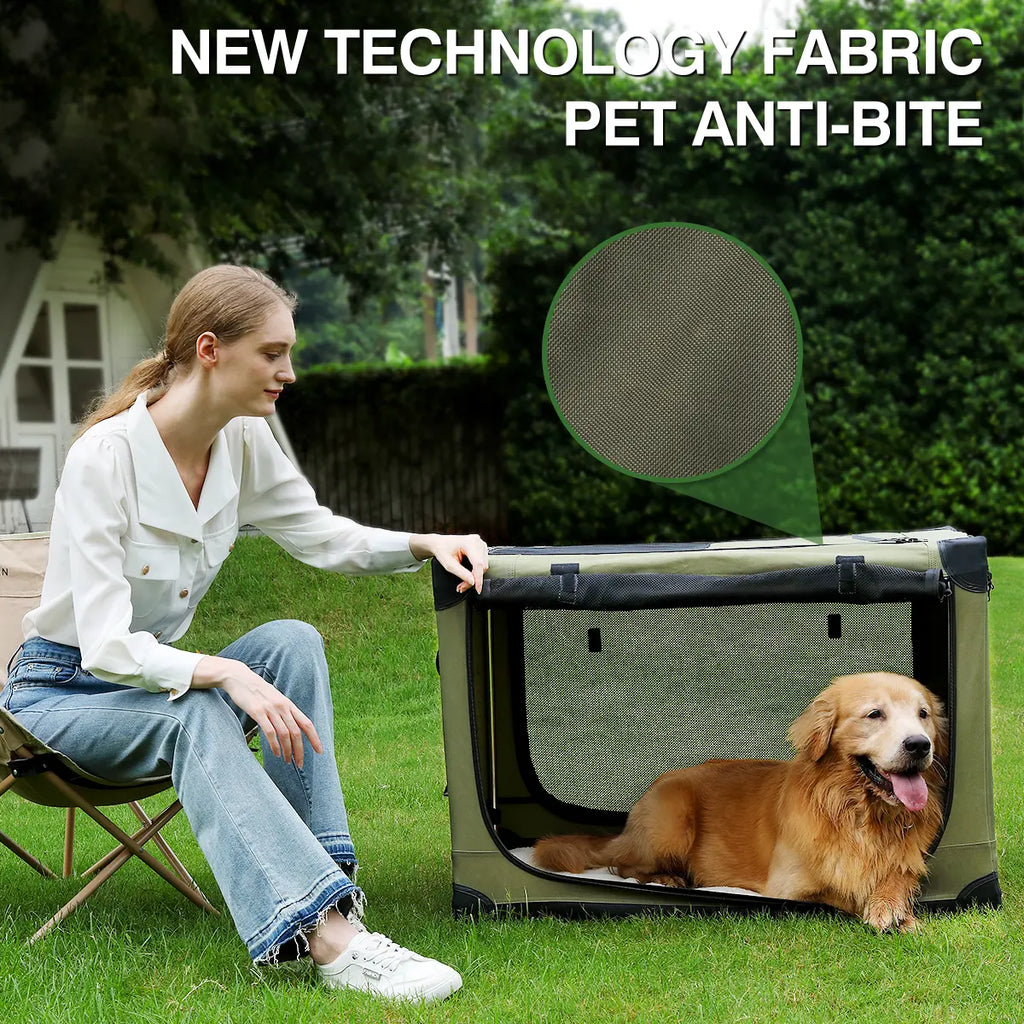Collapsible Soft Dog Crate – 4-Door Portable Travel Kennel for Medium & Large Dogs (Up to 60 lbs)
