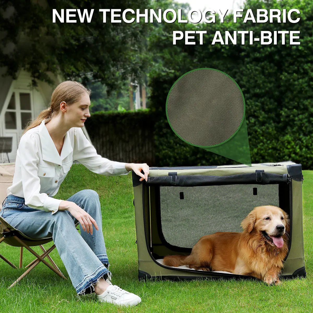 Collapsible Soft Dog Crate – 4-Door Portable Travel Kennel for Medium & Large Dogs (Up to 60 lbs)
