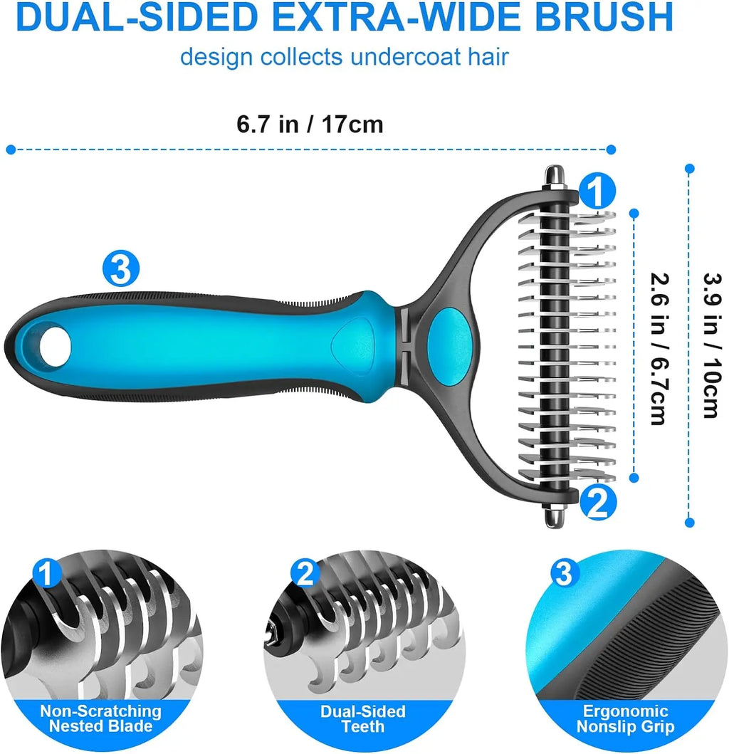 Double-Sided Pet Grooming Brush – Shedding & Dematting Undercoat Rake for Dogs & Cats