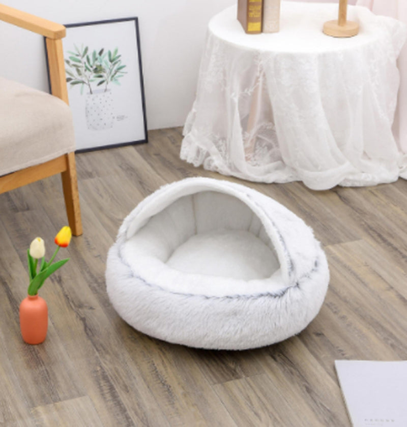 2-in-1 Round Plush Pet Bed – Warm Winter Cat & Dog Nest House