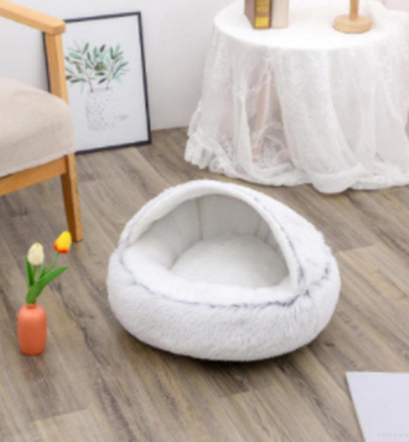 2-in-1 Round Plush Pet Bed – Warm Winter Cat & Dog Nest House