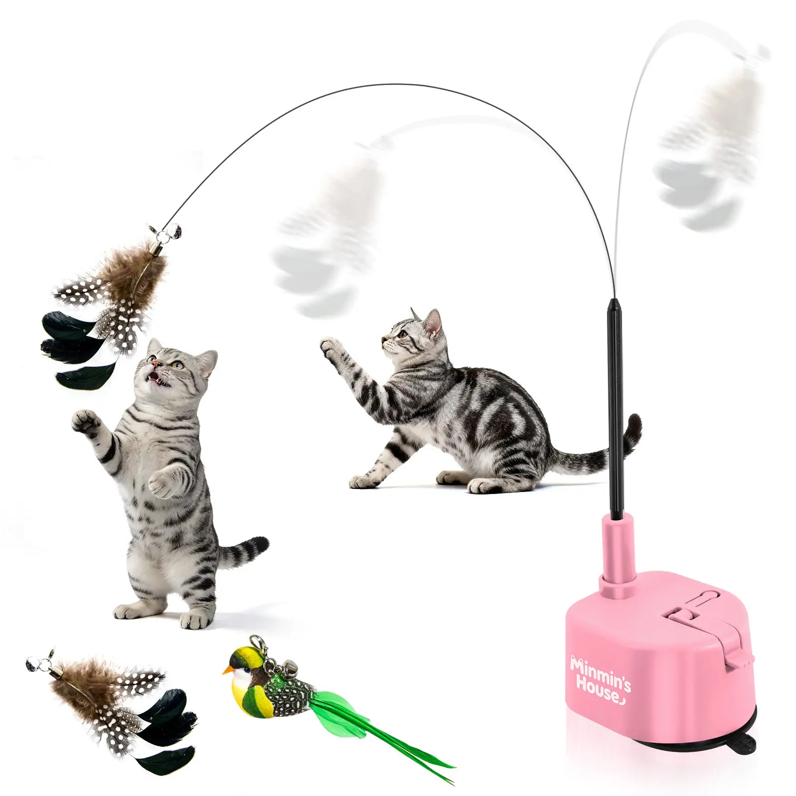 Interactive 360° Flying Bird Cat Toy – Automatic USB Rechargeable Self-Play Teaser with Suction Base