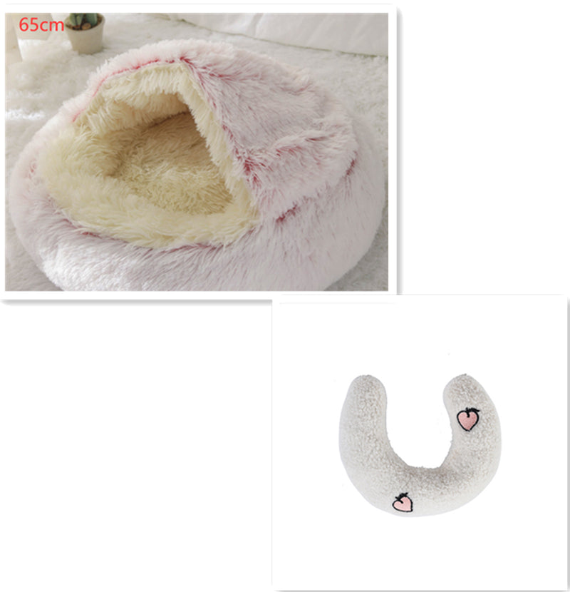 2-in-1 Round Plush Pet Bed – Warm Winter Cat & Dog Nest House