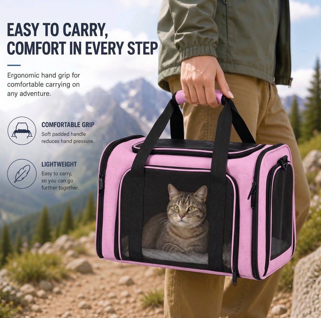 Portable Pet Carrier Bag – Airline-Approved Soft Travel Crate for Cats & Small Dogs, Breathable & Foldable