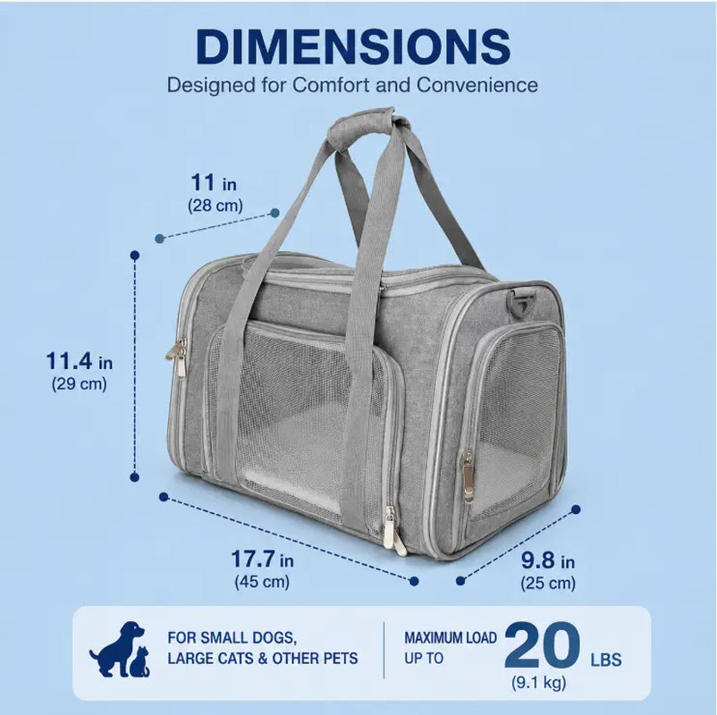 Portable Pet Carrier Bag – Airline-Approved Soft Travel Crate for Cats & Small Dogs, Breathable & Foldable
