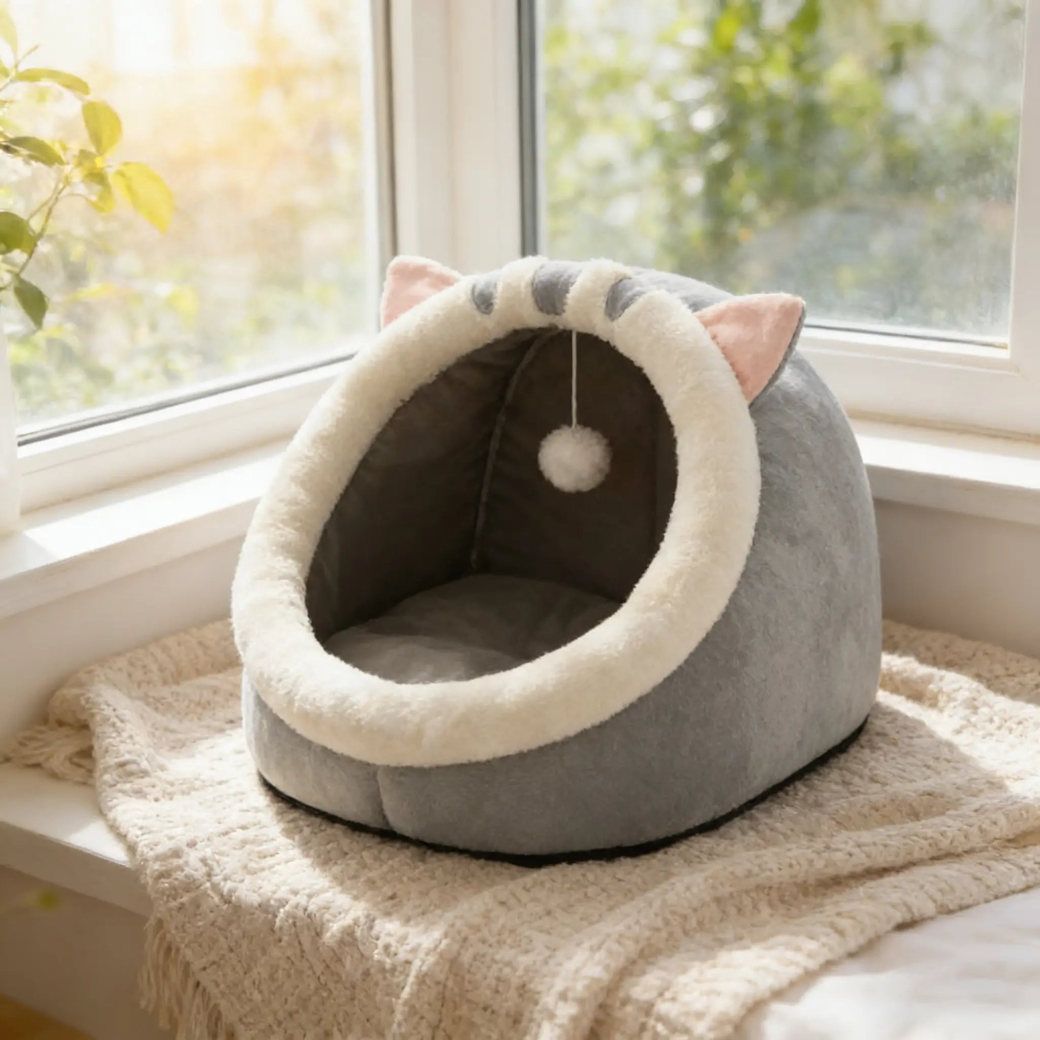 Cozy Cat Cave Bed – Plush Enclosed Kitten House, Warm & Washable Hideaway