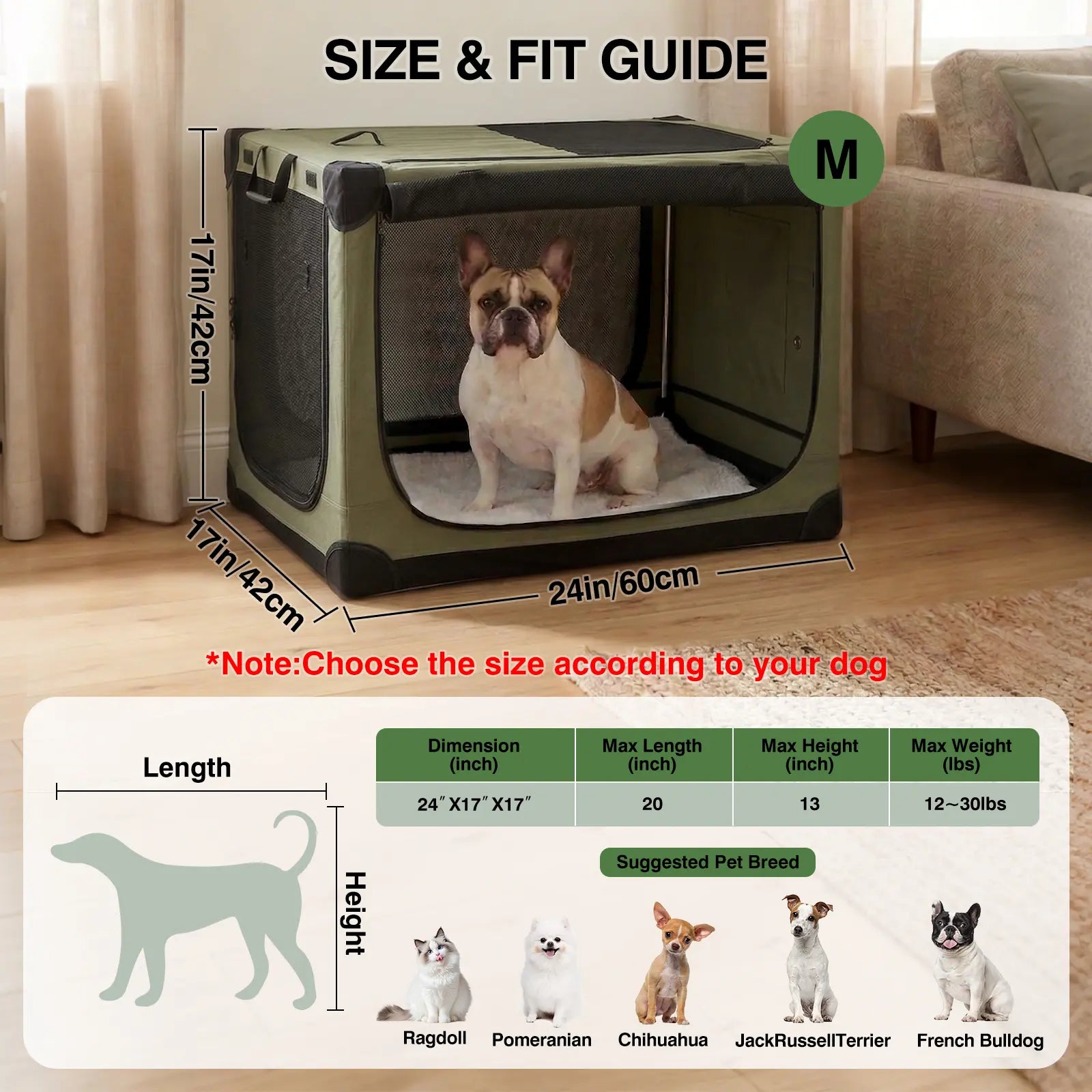 Collapsible Soft Dog Crate – 4-Door Portable Travel Kennel for Medium & Large Dogs (Up to 60 lbs)