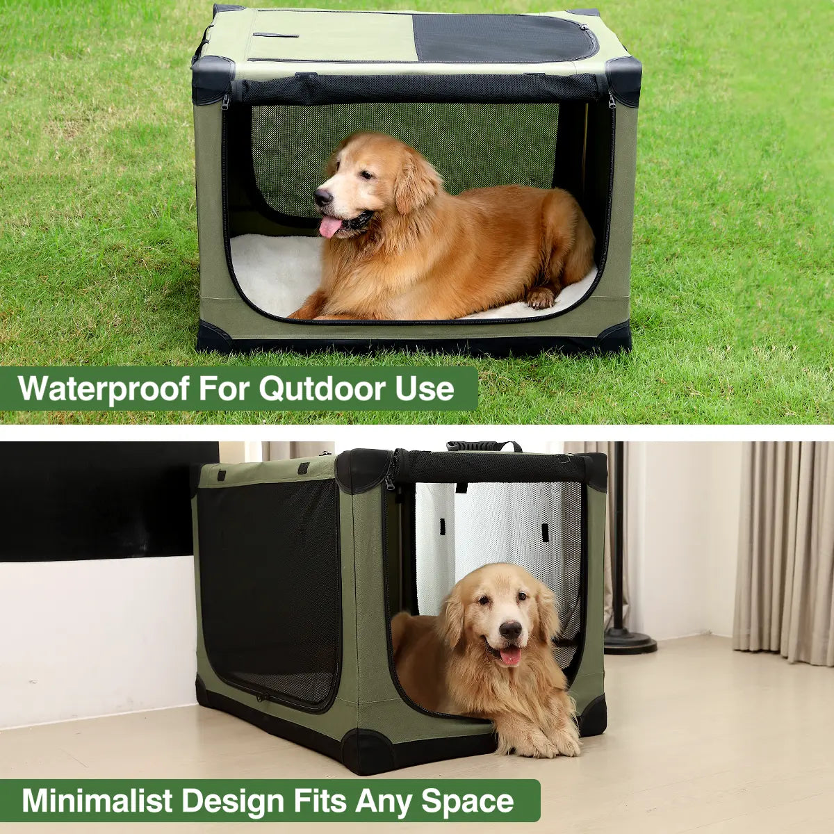 Collapsible Soft Dog Crate – 4-Door Portable Travel Kennel for Medium & Large Dogs (Up to 60 lbs)
