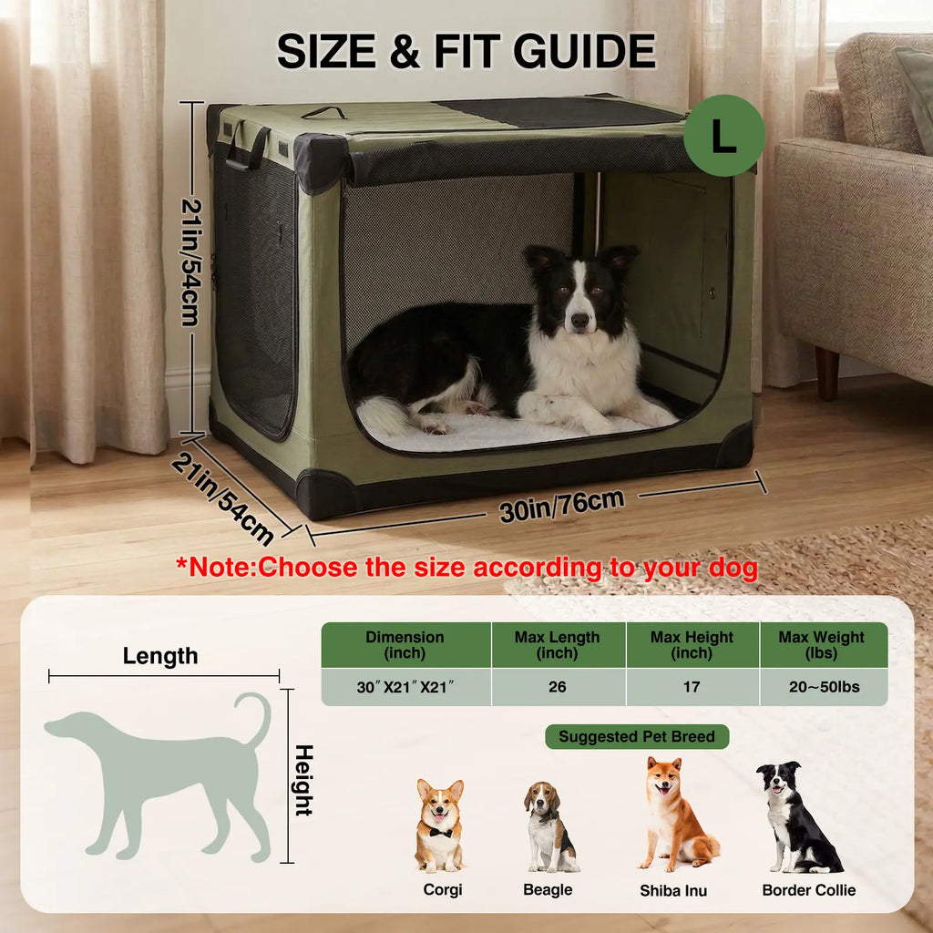 Collapsible Soft Dog Crate – 4-Door Portable Travel Kennel for Medium & Large Dogs (Up to 60 lbs)